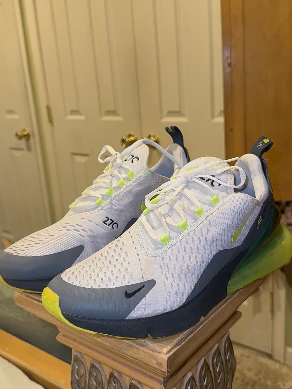 Nike White Grey Neon Yellow Air Max 270 Sneakers